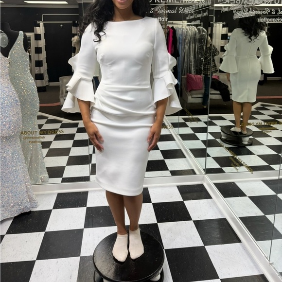 Elegant Jovani White Ruffle Sleeve Dress - Picture 1 of 1